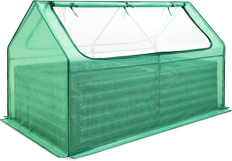 Raised Garden Bed with Cover Outdoor Galvanized Metal Planter Box Kit, w/ 2 Large Screen Windows Mini Greenhouse 20pcs T Tags 1 Pair of Gloves Included for Growing Vegetables 6x3x1ft (Clear) B9878