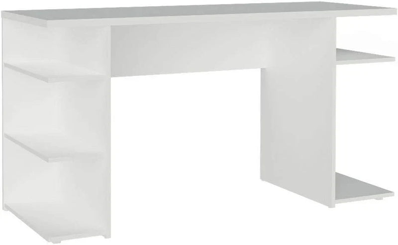 Madesa Large Modern Gaming Computer Desk 53 Inch with 5 Shelves Cable Management Student Study Wooden Table Home Office Gamer Desk for Kids and Adults - White H5065