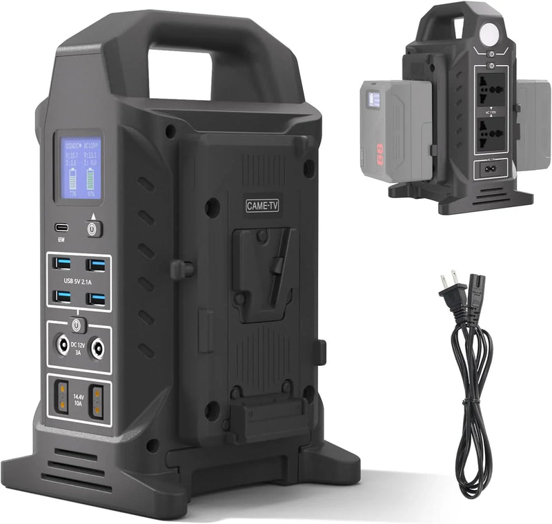 Dual V interface battery charger, power strip 3-in-1 dual-channel charger/multi AC power inverter station, PD 65W/USB-C, compatible with the fully V-lock battery charging of Smallrig Neewer Came TV. U6783