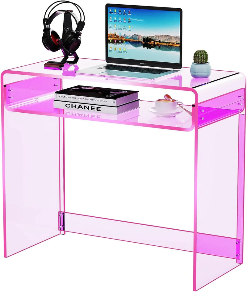 Acrylic Desk Laptop Workstation Study Table Home Office Console Table Entrance Tables Decor (Green) Q9535