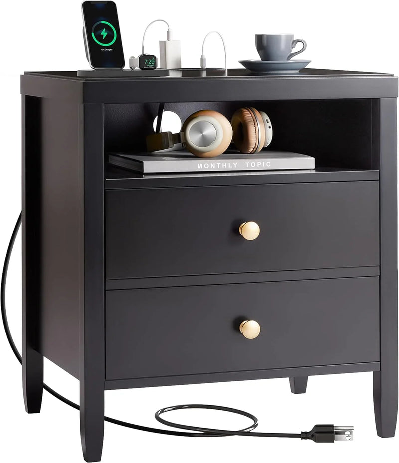 Modern bedside table with black metal finish - 2-piece set R2120