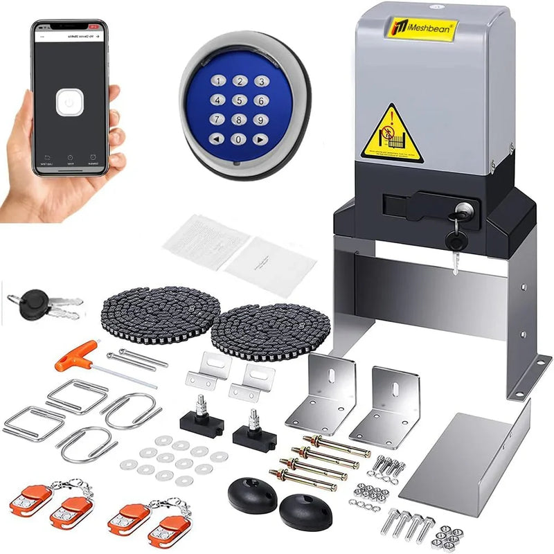 Automatic sliding door opener (controlled via APP), equipped with 4 remote controllers, 750-watt electric sliding door opener motor remote control kit, with wireless keyboard, suitable for sliding door openers up to 40 feet in length. F4384