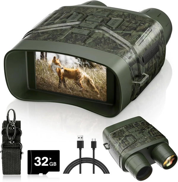 Night Vision Goggles - 4K Night Vision Binoculars with 5000mAh Rechargeable Battery, 32GB TF Card can Save Photo and Video, 3'' HD Screen for Camping & Security, Black F4062
