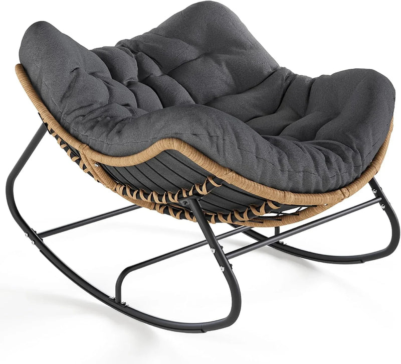 Outdoor swaying egg chair, indoor Papasan chair, rattan rocking chair, modern royal-style bedroom, living room, porch, garden, lawn chair - blue version Y5953