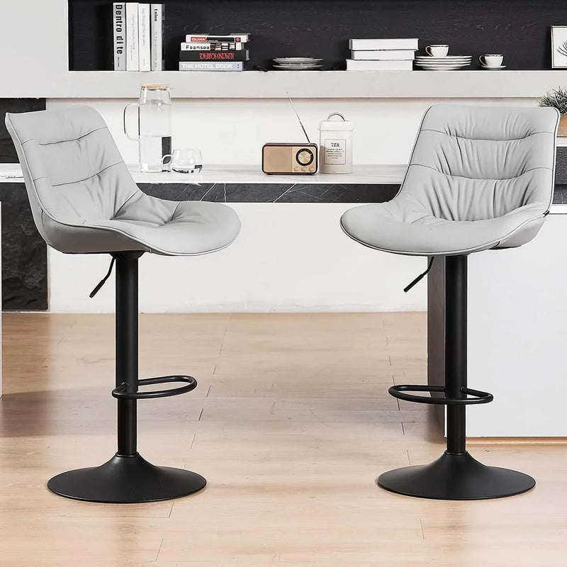 Bar stool set (2-piece) Adjustable rotating style, black color, covered with PU leather and equipped with a backrest, suitable for medium-height stools used in kitchen island or home bar. X3898