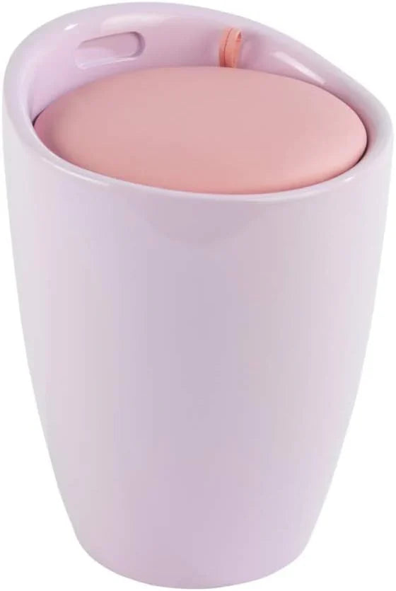 Bathroom stool with laundry basket, storage stool with soft padded seat, white stool for laundry sorting and storage, size 14.2 x 19.9 x 14.2 inches, white, 1-piece set T7754