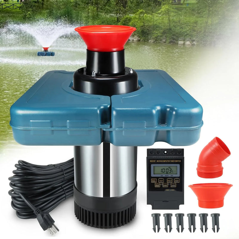 Pool fountain aerator, F2-2 type, 1 horsepower, 750 watts, 110 volts, stainless steel floating fountain, equipped with 100 feet power cord, suitable for fountain waterfalls pumps and hydraulic systems in small and large ponds and lakes. G0977