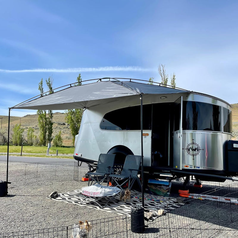 Sunshade portable roof tent, with dimensions of 9 feet by 7 feet, has a large shading area, is lightweight and durable, and is suitable for vehicles such as trucks, SUVs, vans, and camper vans (dark blue) E3291
