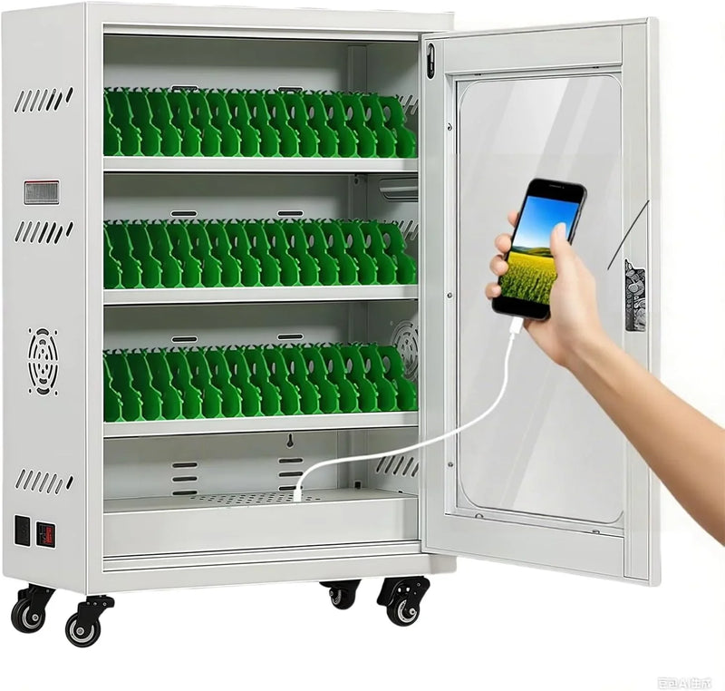 Mobile Charging Cabinet for Cell Phone, 50 Device Charging Station, USB Charging Cart Locker, with Wheels & Combination Lock, Secure Phone Storage Cabinet (50Slots) V4053