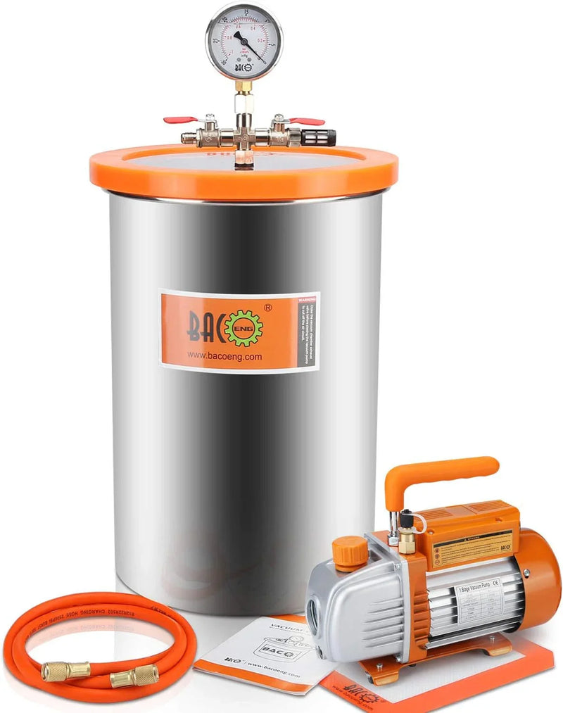 BACOENG 3 Gallon Vacuum Chamber Kit with 3.6 CFM 1 Stage Vacuum Pump HVAC W6788