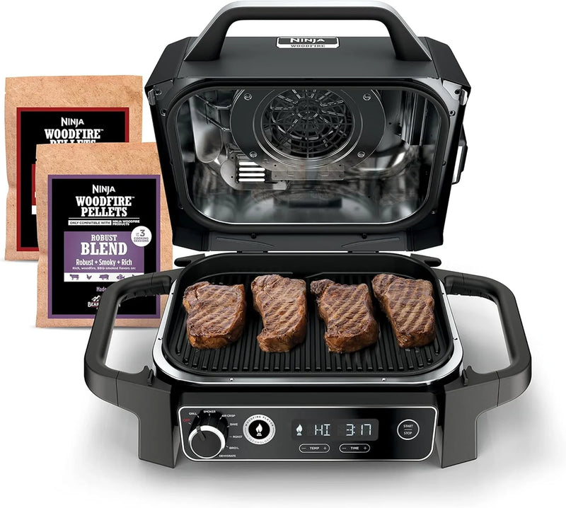 7-in-1 Multi-functional (Barbecue, Slow Roast, Bake, Air Fry, Dehydration, Grill, Smoking) | Portable and highly weather-resistant | Capable of cooking up to 6 steaks and 30 hot dogs | Includes wood pellet fuel A6532