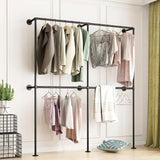 Industrial-style wall-mounted pipe clothes hanger, wall-mounted clothes hanger with double hanging rods, for closet storage (gold)