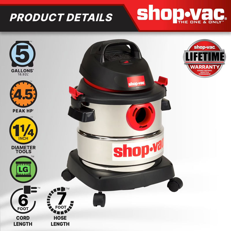 5 Gallon 4.5 Peak HP Wet Dry Vacuum I4859