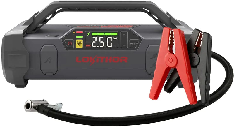 Jump Starter 2000Amp 20000mAh 12V Car Battery Booster Pack for Upto 8L Gas or 6L Diesel, 150 PSI Air Compressor with Damping Technology,Portable Power Bank with Handle Bar and Emergency Light V3333