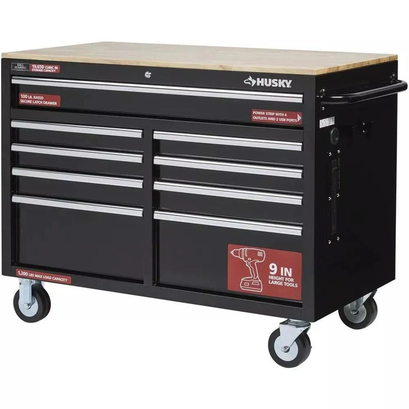 46 in. W x 24 in. D 9-Drawer Gloss Black Deep Tool Chest Mobile Workbench Z8360