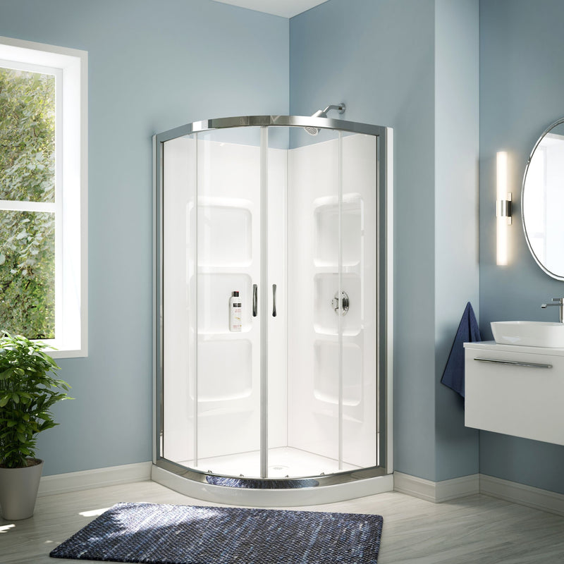 Bath Taylor Frameless Acrylic Base & Walls Shower Enclosure Kit with Sliding Door & Shelves, White U6397