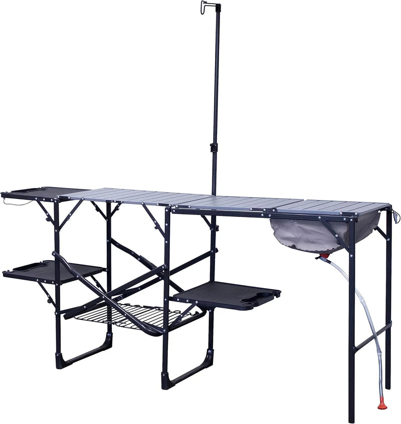 Master Cook Station | Portable Folding Kitchen Table with Soft Shell Sink, Heat Resistant Tabletop & Telescoping Lanter Pole, Perfect for Camping Trips E1006