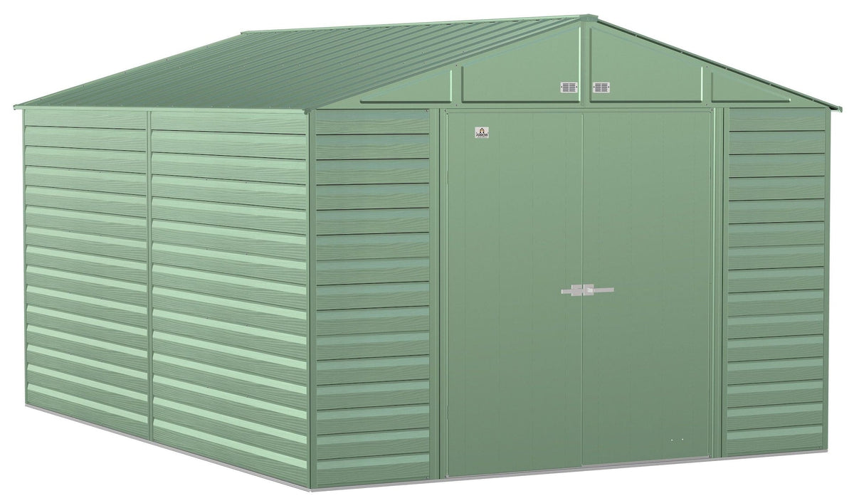 Select Galvanized Steel Storage Shed, Sage Green, 10-ft x 14-ft