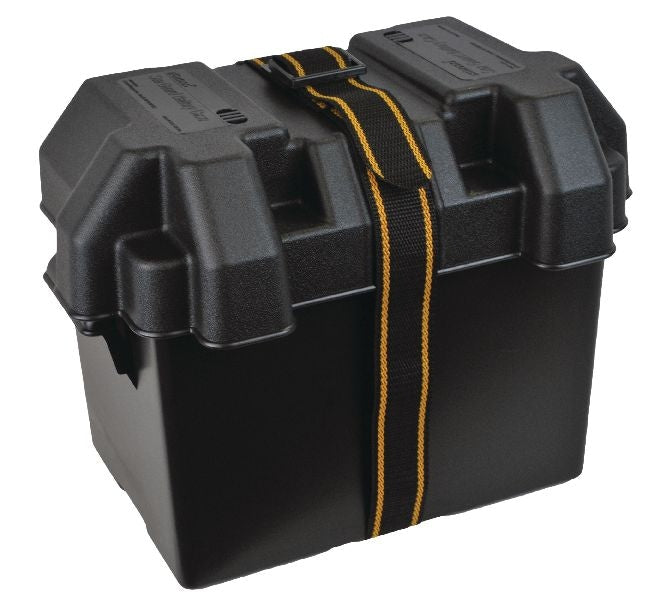Polypropylene Vented Marine Battery Box with Strap & Mounting Hardware, Black, Assorted Sizes S2398
