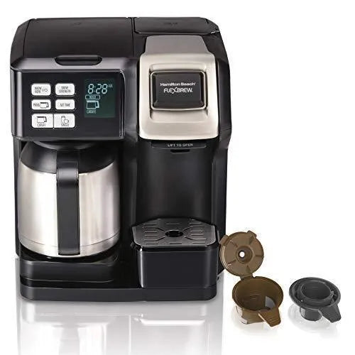 FlexBrew Thermal Coffee Maker, Single Serve & Full Pot, Compatible with K-Cup Pods or Grounds, Programmable, Black and Stainless (49966) D7260
