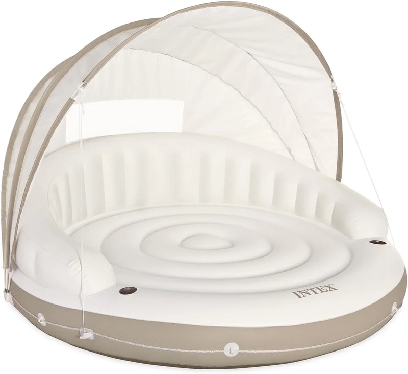 Canopy Island Inflatable Pool Float: Comfortable Lounge Surface – Built-in Cup Holders – Detachable Sunshade – 440lb Max Weight Capacity – 78.5" x 59" J3574