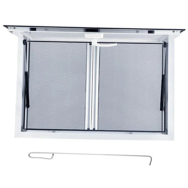 Concession Window 36W x 36H Aluminum Alloy Food Truck Service Window with Sliding Screens & Awning Door, Hydraulic Lift, Locking Mechanism, Versatile for Catering D5740