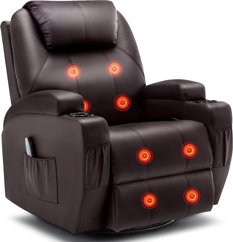 Recliner Chair, Rocking Chair with Massage and Heat, 360° Swivel Recliner Chairs for Adults, Rocker Manual Recliner with Remote Control and Cup Holder Room, Bedroom, Nursery S2750
