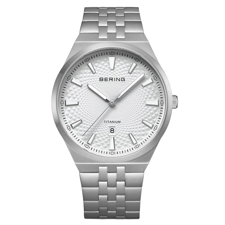 Bering Titanium White Silver-tone Guilloche Dial Men's Watch D9870
