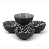 Black & White Patterned Bowls Set, 12-cm, 4-pc