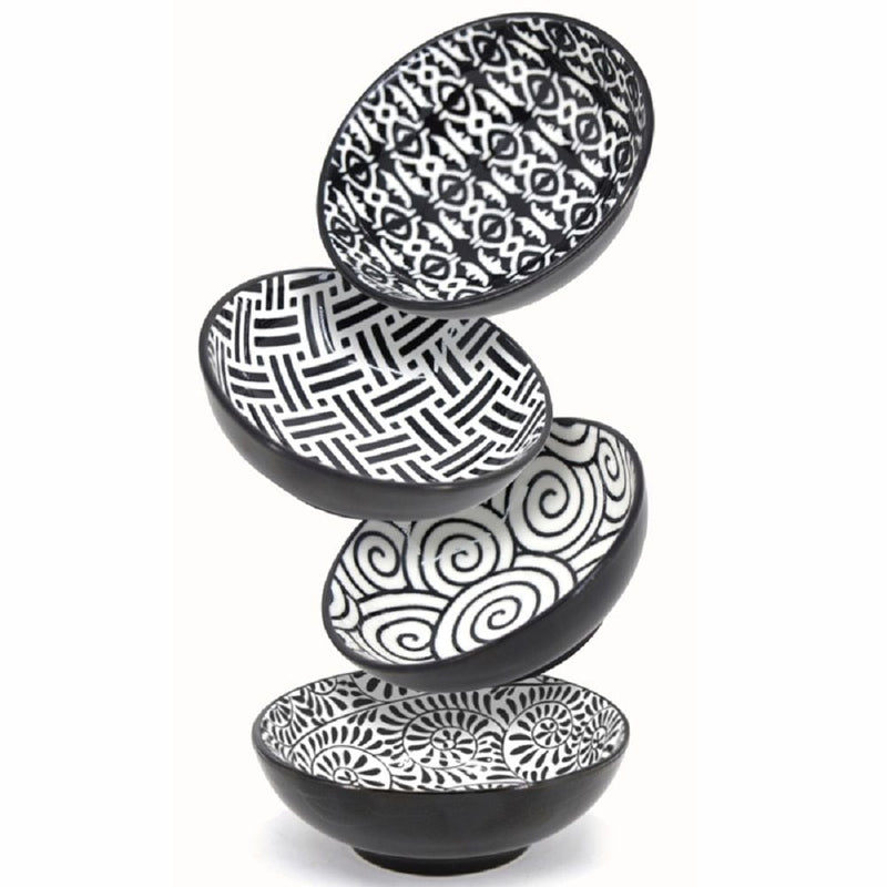 Black & White Patterned Mini Bowls Set, 8-cm, 4-pc H4746