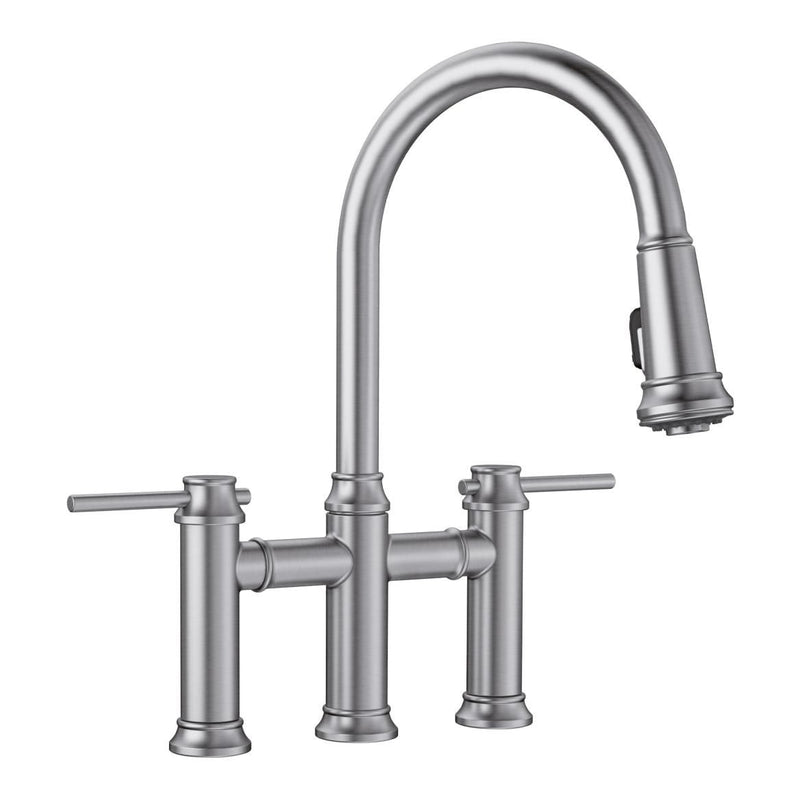 Empressa Pull-Down Dual-Spray Bridge Faucet, PVD Steel N6309