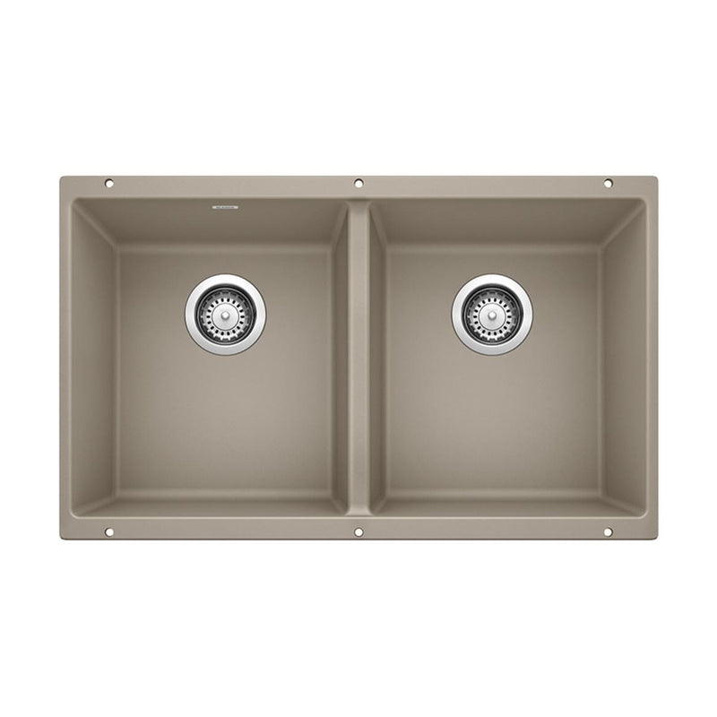 Precis 29-in 50/50 Double Bowl Undermount Kitchen Sink, Truffle T9564