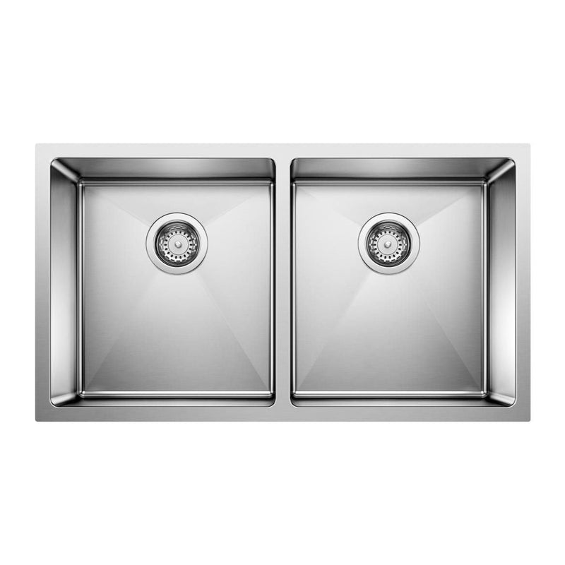 Quatrus R15 32-in 50/50 Double Bowl Undermount Stainless Steel Kitchen Sink N3458