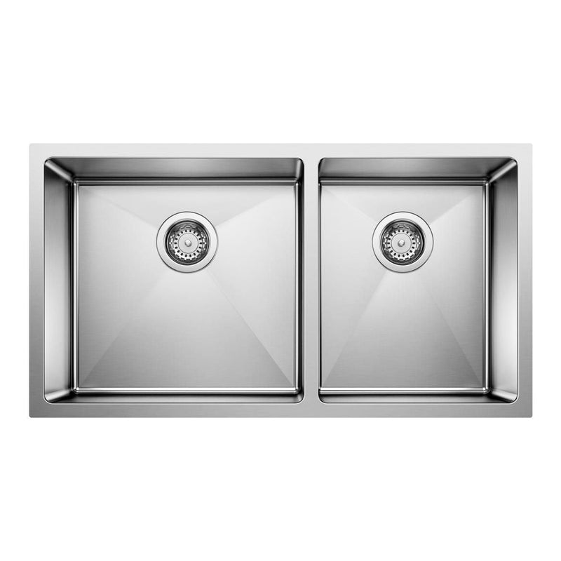 Quatrus R15 33-in 60/40 Double Bowl Undermount Stainless Steel Kitchen Sink O7580