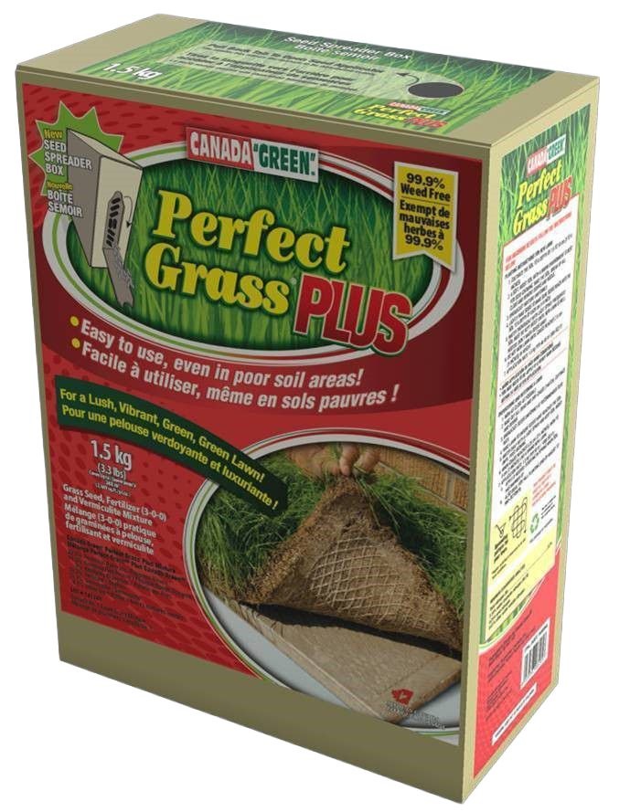 Canada Green Perfect Grass Plus 3-0-3 Grass Seed, Fertilizer & Vermiculite Mixture, 1.5kg T0451
