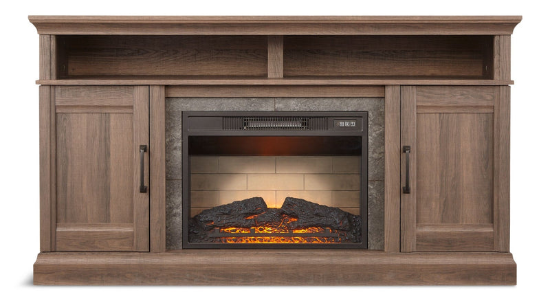 Abbotsford Media Console Electric Fireplace TV Stand, 60-in, 1400W, Includes Remote Control, Brown W8427