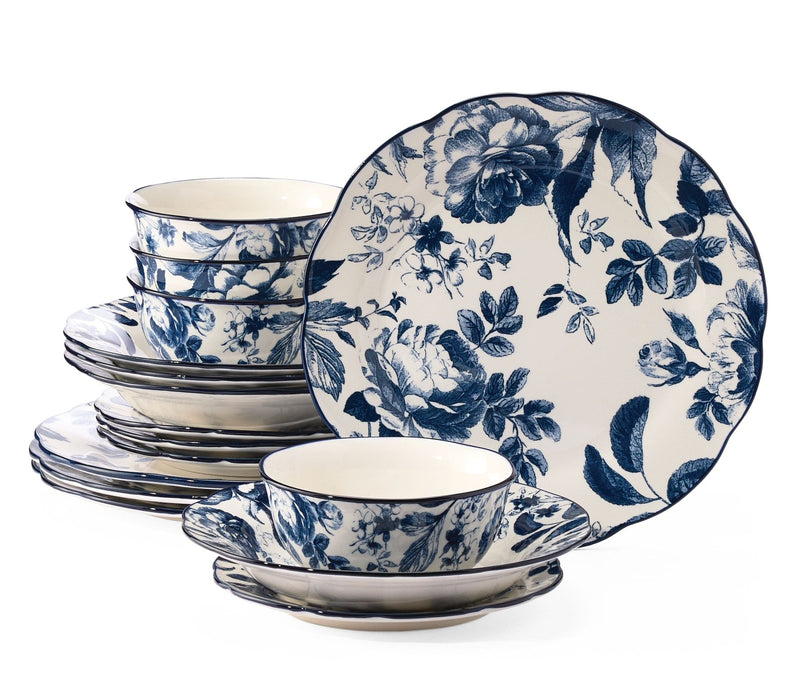 Augusta Stoneware Dinnerware Set, Serves 4, 16-pc, Blue Floral H6491