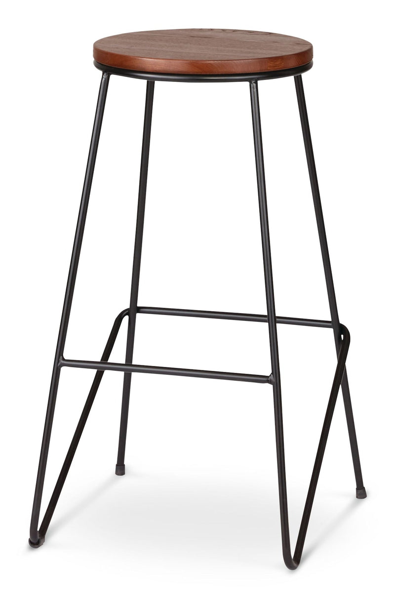 Axel Round Metal & Solid Wood Top Counter Stool Armless Backless, Black/Brown X8756
