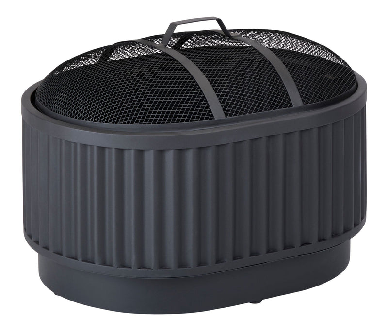 Barbeau Oval Outdoor Fluted Wood Firepit, 28-in, Black I1766
