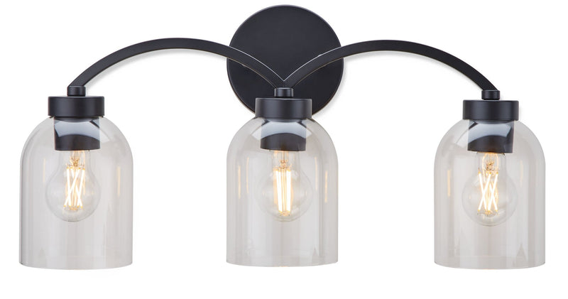 Bentbrook 3-Light Vanity with Glass Shade, Black B4177