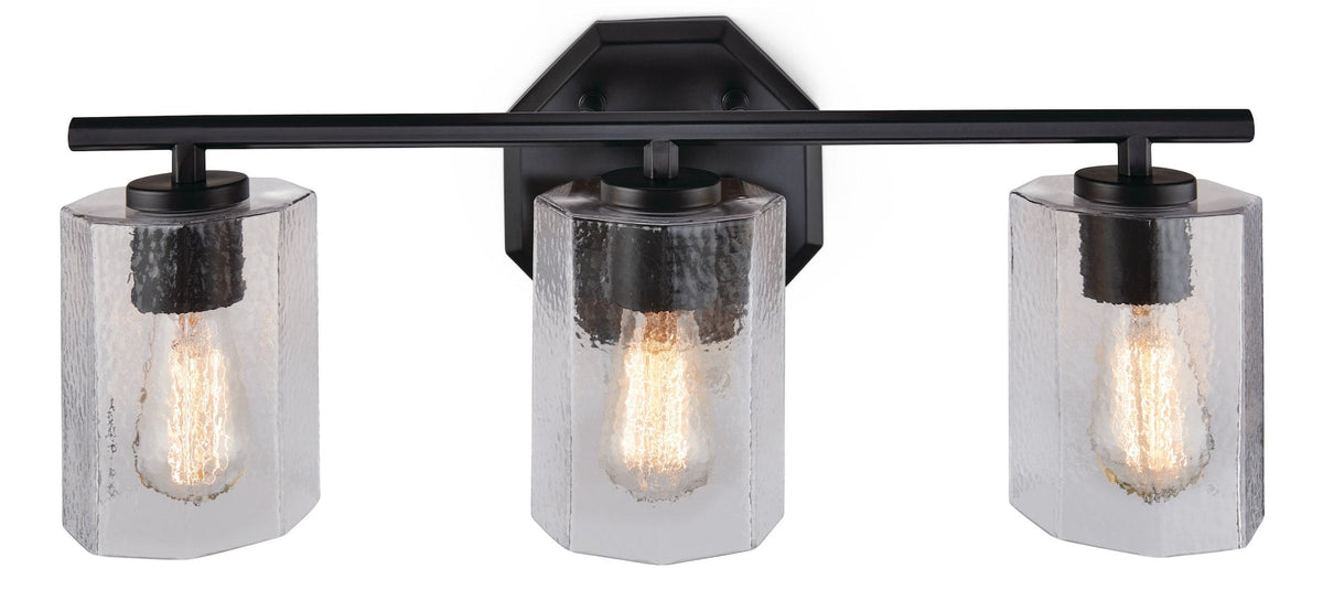 Bridgewater 3-Light Vanity Light Fixture with Rippled Glass Shade, Black