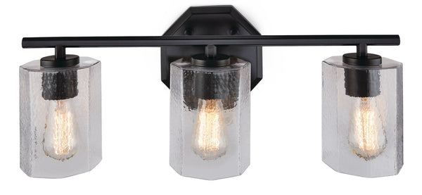 Bridgewater 3-Light Vanity Light Fixture with Rippled Glass Shade, Black T2384