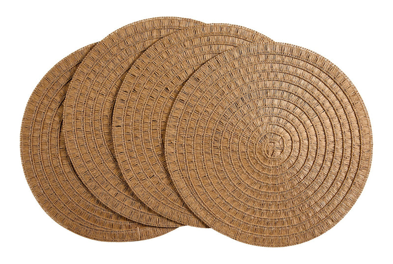 Crochet Natural Placemats, Round, Hand-woven, 4-pk N7465