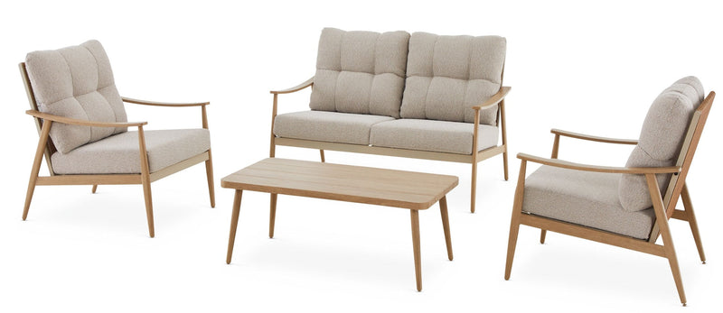 Elmvale Outdoor Patio Conversation Set with Rattan Back and Tufted Cushions, Tan, 4-pc C2435