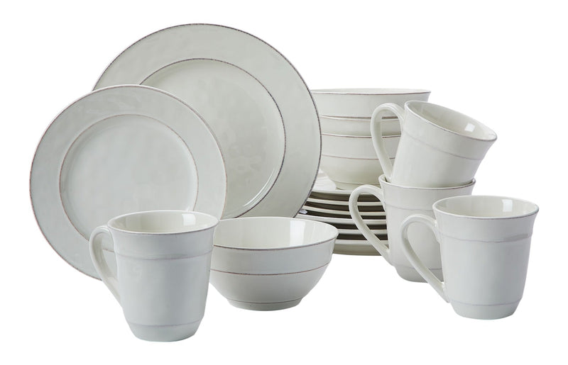Gablehurst Stoneware Dinnerware Set with Mugs, Serves 4, 16-pc, Cream Reactive Glaze N7164