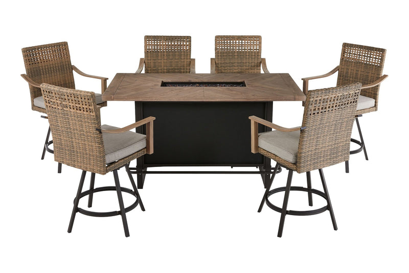 Granville Fire Outdoor Dining Set with Water/Stain/Fade-Resistant Cushions, 7-pc I8908