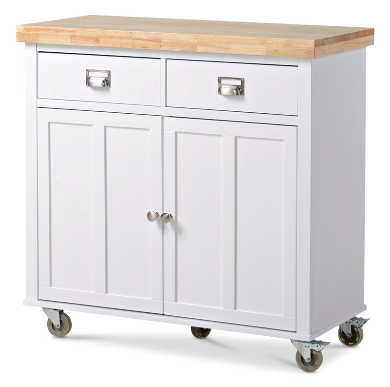 Mayfield Wood Top Kitchen Utility Storage Cart/Island With Locking Wheels, White G0525