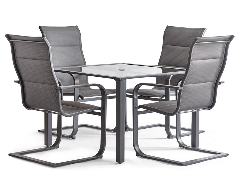 Minden Steel Outdoor Patio Dining Set with Glass Top Table, Grey, 5-pc S0610
