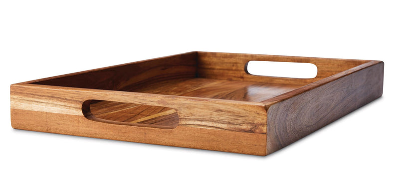 Rectangular Wood Serving Tray with Round Handles, 18-in T3785