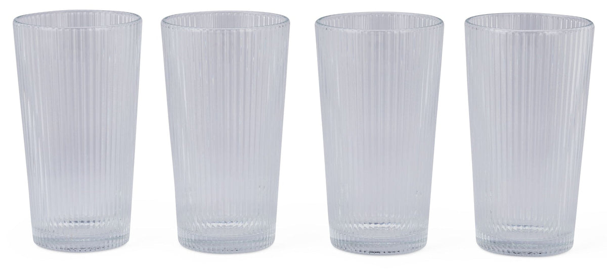 Ribbed High Ball Glass Set, Lead-free, 4-pc